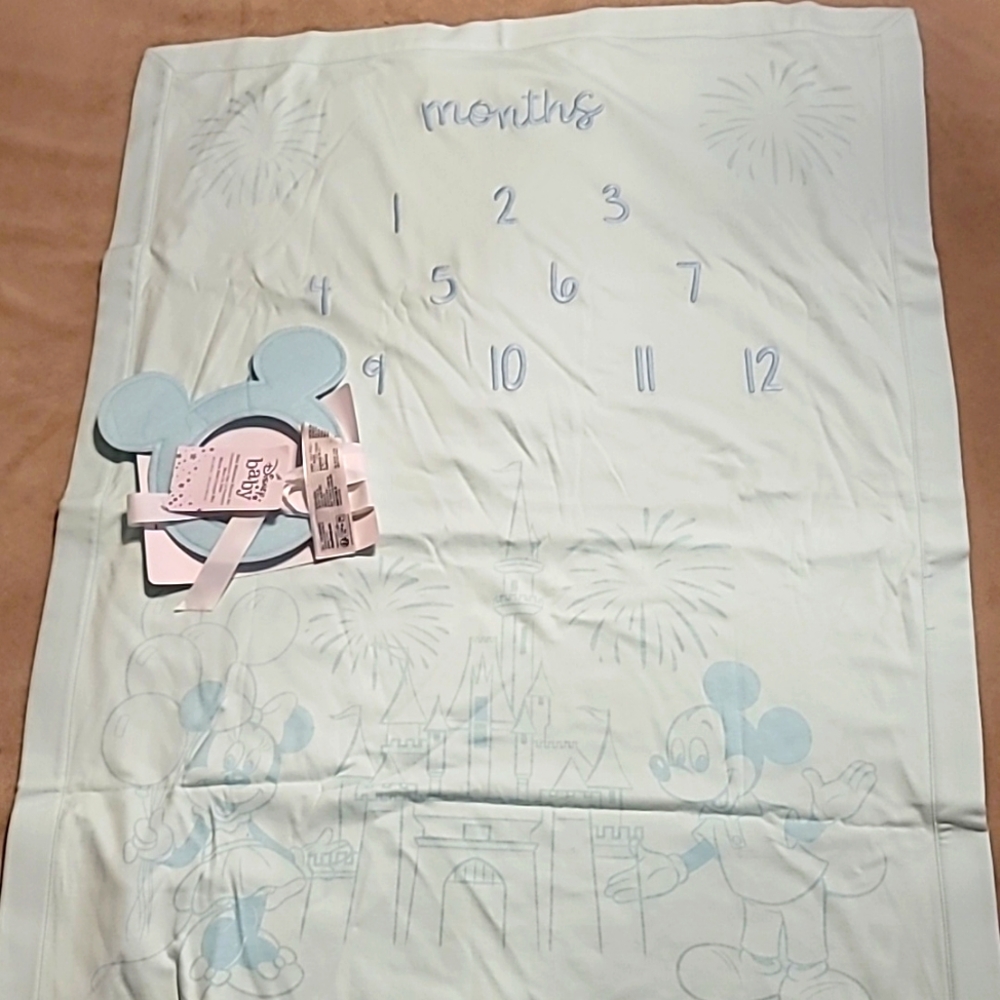 Disney Mickey and Minnie Milestone Baby Blanket Blue NWT